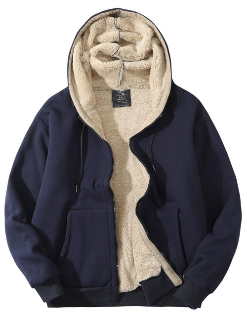 Flygo Men's Warm Thicken Fleece Hoodie Sherpa Lined Full-Zip Sweatshirt Jacket (XX-Large, Navy)