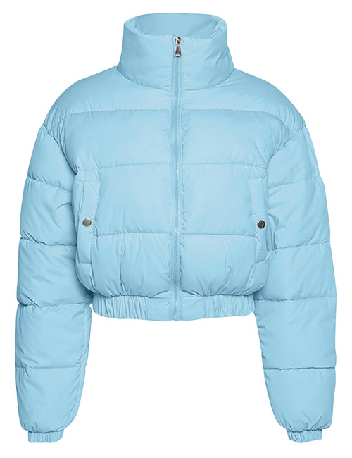 Flygo Baby Blue Puffer Jacket Women Cropped Puffer Jacket Zip Up Stand Collar Padded Winter Down Coat(Blue-S) Flygo Baby Blue Puffer Jacket Women Cropped Puffer Jacket Zip Up Stand Collar Padded Winter Down Coat(Blue-S)