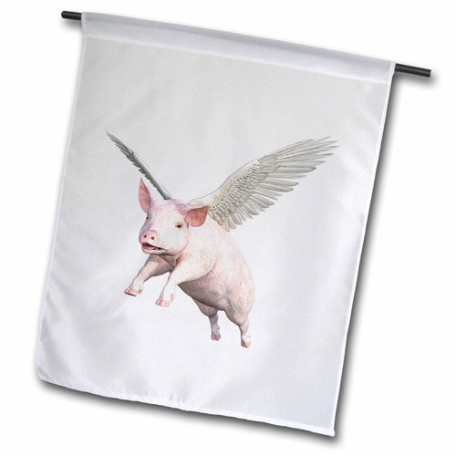3dRose Boehm Graphics Animal - Flying pink pig flying to the left and front - Flags (fl-376291-2)