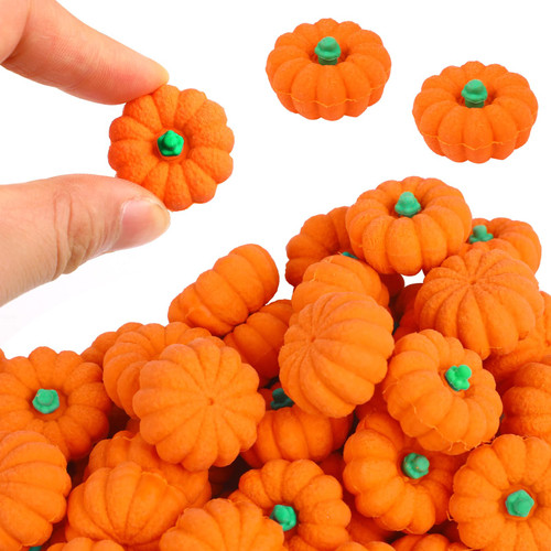 FOIMAS 33pcs 3D Pumpkin Erasers,Mini Pumpkin Rubber Eraser Stationery for Kids Students Halloween Fall Thanksgiving Party Favor Teacher Rewards Classroom