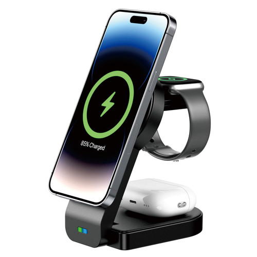 Magnetic Foldable 3 in 1 Wireless Charging Station for Apple MagSafe Charger Multiple Devices,15W Fast Wireless Charger Stand for iPhone 14/13/12/Pro Max/Pro/Mini iWatch Ultra/8/7/6/5/4/3/2 AirPods