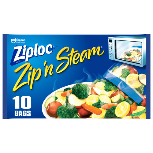 SC Johnson Ziploc Zip'N Steam Cooking Bags, Medium, 10-Count (Pack of 12)