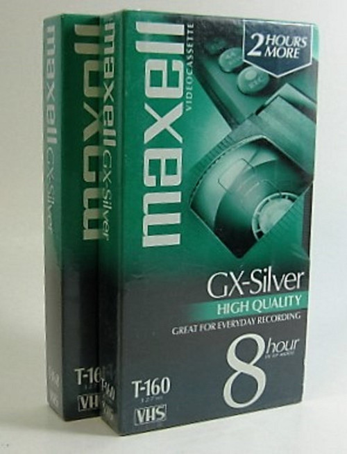 Maxell T-160 Gx-silver High-quality VHS Video Cassette Tape, Two Pack, 8 Hour Recording