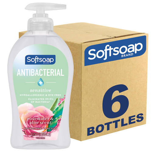 Softsoap Antibacterial Liquid Hand Soap, Sensitive Rosewater and Aloe scent Hand Soap, 11.25 Fl Oz (Pack of 6)