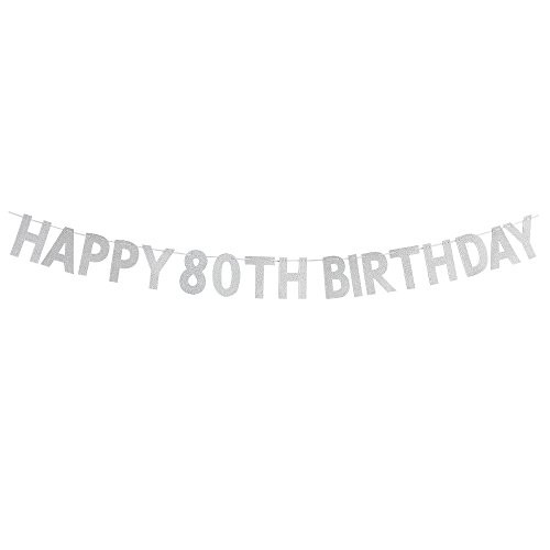 WeBenison Happy 80th Birthday Banner - Cheers To 80 Years Birthday Anniversary Party Supplies, Ideas and Decorations - Silver
