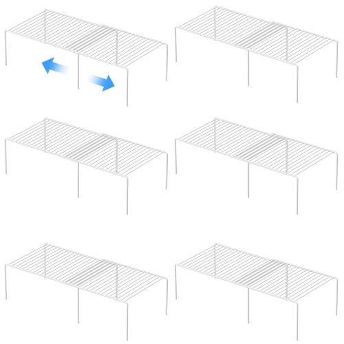 GEDLIRE Kitchen Cabinet Expandable Shelf Organizers Set of 6, Adjustable Metal Wire Pantry Storage Shelves, Plate Dish Organizer Rack for Cabinets, Cupboard, Counter, Freezer, Countertop, White