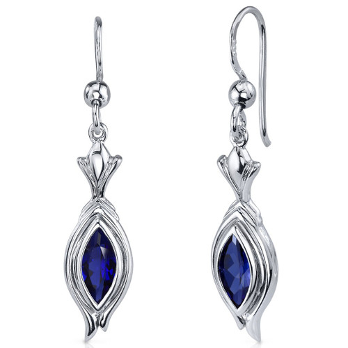 Peora Created Blue Sapphire Drop Earrings for Women 925 Sterling Silver, 1 Carat Total, Marquise Shape, 8x4mm, Fishhooks