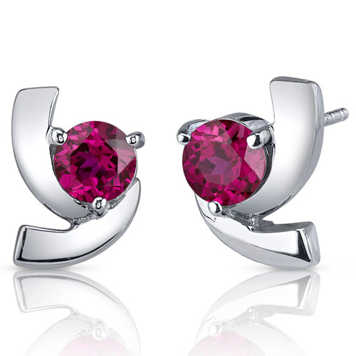 Peora Created Ruby Stud Earrings for Women 925 Sterling Silver, 2.50 Carats total Round Shape, 6mm, Friction Backs