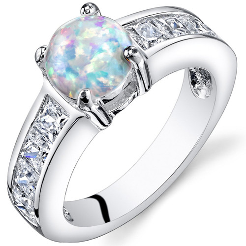 Peora Created Opal Engagement Ring Sterling Silver 1.25 Carats Size 5