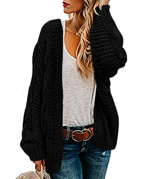 Ferrtye Womens Oversized Chunky Open Front Cardigan Sweaters Cable Knit Long Sleeve Cardigans Outwear Coats Black