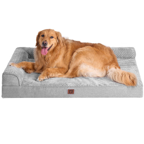EHEYCIGA Memory Foam Orthopedic Dog Bed for Extra Large Dogs, Waterproof XL Dog beds with Washable Removable Cover, Dog Sofa Bed, L Shaped Pet Bed with Waterproof Lining and Nonskid Bottom, Grey