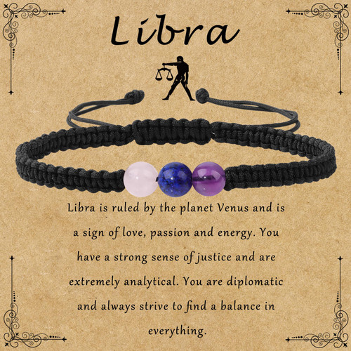 GolbalJew Libra Zodiac Bracelets for Women Healing Crystal Stone Beads Bracelet Birthday Zodiac Gifts Horoscope Spiritual Bracelet