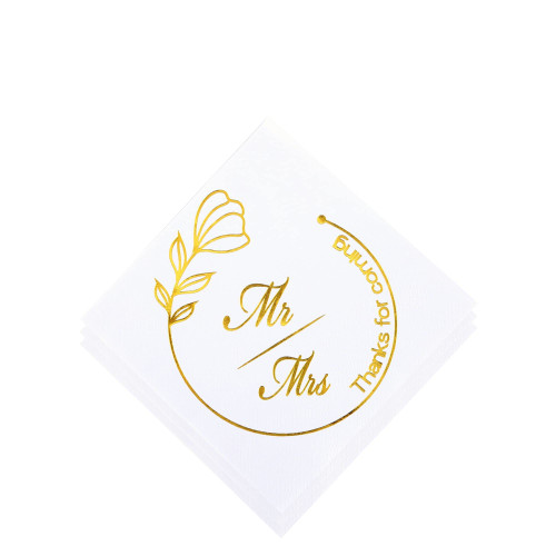 Mr and Mrs Napkins for Wedding - 50 PK - 3 ply Gold Wedding Napkins for Wedding Reception Cocktail Napkins Beverage Dessert Napkins for Wedding Decorations Tables