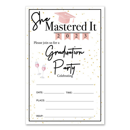 Bifez She Mastered It Graduation Party Invitations Pink Class of 2023 Grad Party Invites Fill-in Invitations With Envelopes, Set of 20