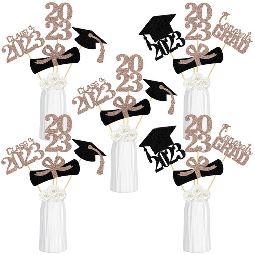 24Pcs Rose Gold 2023 Graduation Centerpiece Sticks Graduation Party Centerpieces for Tables 2023, Graduation Table Toppers 2023 Rose Gold Class of 2023 Graduation Table Centerpieces Decorations