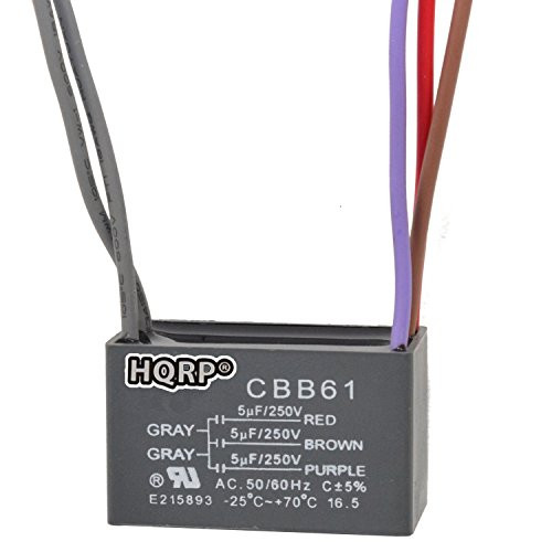 HQRP Ceiling Fan Capacitor CBB61 5uf+5uf+5uf 5-Wire plus HQRP Coaster