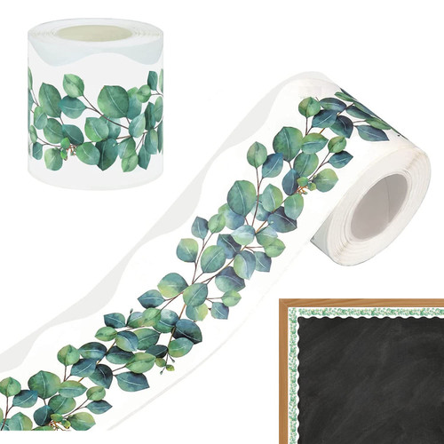 66ft Eucalyptus Bulletin Board Borders,Teal Classroom Borders for Bulletin Board,Green Christmas Border Trim for Bulletin Boards Stickers Paper Roll for Classroom Decor School Supplies