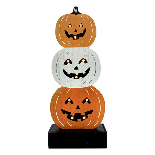 Halloween Decorations LED Lights Halloween Block Wooden Pumpkin Lights Up Decor Farmhouse Rustic Sign for Table Centerpieces, Home, Tabletop Tiered Tray, Mantle