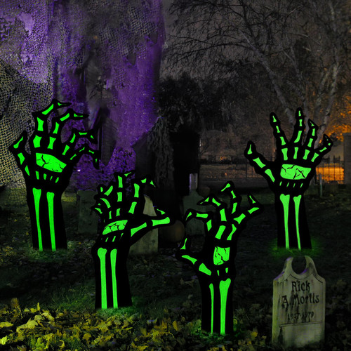 Halloween Decorations Outdoor Yard Signs Decor, 4PCS Black Zombie Hands Garden Lawn with Stakes, Scary Decoration Glow in the Dark for Halloween Lawn Signs Yard Decorations Supplies