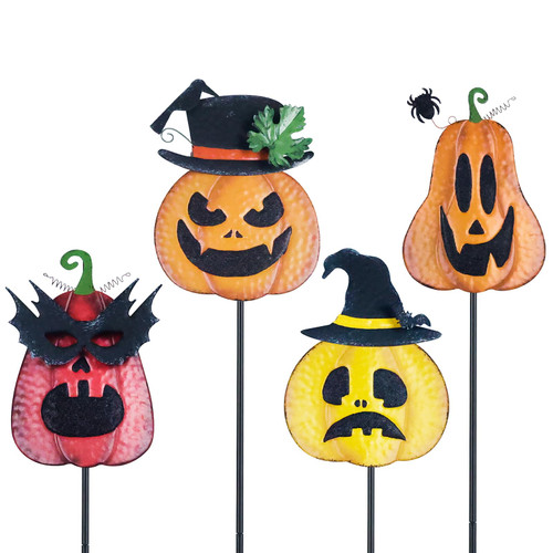 hogardeck Halloween Decorations Outdoor, 4PCS Metal Pumpkin Garden Stakes with Witch's Hat Crow Halloween Decorations for Home, Jack O Lantern Metal Yard Signs for Garden Lawn Patio Halloween Decor