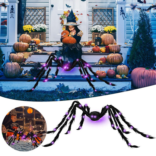 Halloween Decor, Light up Spider Simulation Spider Giant Plush Spider Ornament, Soft Hairy Scary Spider Realistic Spider Props for Home Yard Party Indoor Outdoor #