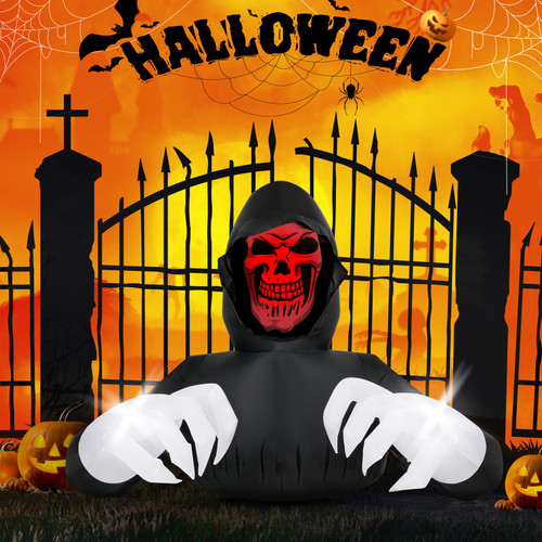 CACIRAL 8FT Long Halloween Inflatable Grim Reaper Outdoor Decorations, Halloween Blow Up Yard Decorations with Build-in LEDs, Spooky for Halloween Yard Lawn Garden Patio Decor