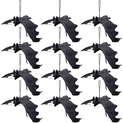 ATDAWN Halloween Hanging Bats, Rubber Bats, Realistic Looking Spooky Bats, Flying Bats Halloween Decoration, 12 Pack