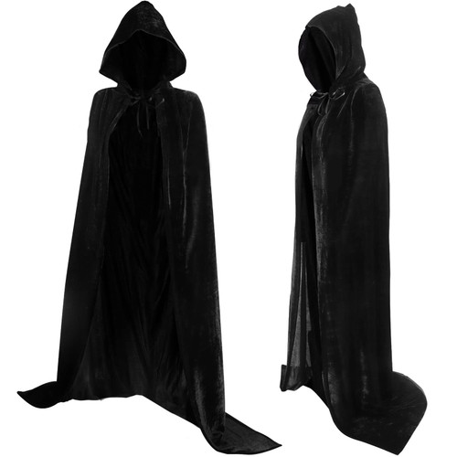 Plymun Halloween Full Length Hooded Cloak, Unisex Velvet Halloween Hooded Cape Cosplay Costume Christmas, Adult Halloween Tunic Hoodies Robe Cosplay Capes (59 Inches, Black)