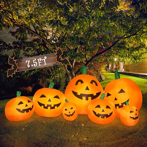 7.5 Ft Halloween Inflatable Decorations Outdoor Halloween Inflatable Pumpkins LED Lights Decor Indoor Holiday Decorations, Blow up Lighted Yard Decor, Lawn Inflatables Home Family Outside