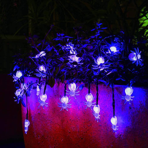 Eioflia Halloween String Lights, Halloween String Lights Purple Spider LED Solar Fairy Lights Haunted House Decoration