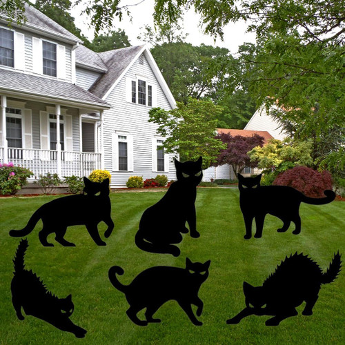 6Pcs Halloween Black Cat Yard Signs with Stakes Scary Silhouette Halloween Decorations for Outdoor Yard Lawn Garden Halloween Decor