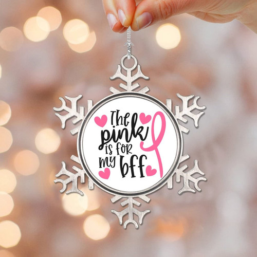 Breast Cancer Ribbon Snowflake Metal Ornaments, Breast Cancer Awareness Ornaments, The Pink is for My BFF Christmas Ornament Keepsake Souvenir Gift for Christmas Tree Decoration Breast Cancer Ribbon Snowflake Metal Ornaments, Breast Cancer Awareness Ornaments, The Pink is for My BFF Christmas Ornament Keepsake Souvenir Gift for Christmas Tree Decoration