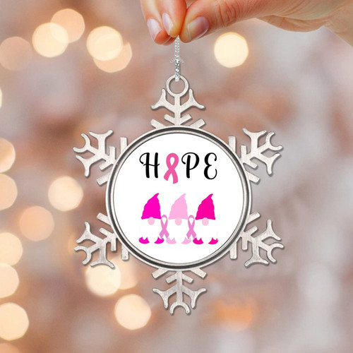 Breast Cancer Ribbon Snowflake Metal Ornaments, Breast Cancer Ribbon Ornaments, Gnomes Pink Hope Christmas Ornament Keepsake Souvenir Gift for Christmas Tree Decoration Breast Cancer Ribbon Snowflake Metal Ornaments, Breast Cancer Ribbon Ornaments, Gnomes Pink Hope Christmas Ornament Keepsake Souvenir Gift for Christmas Tree Decoration