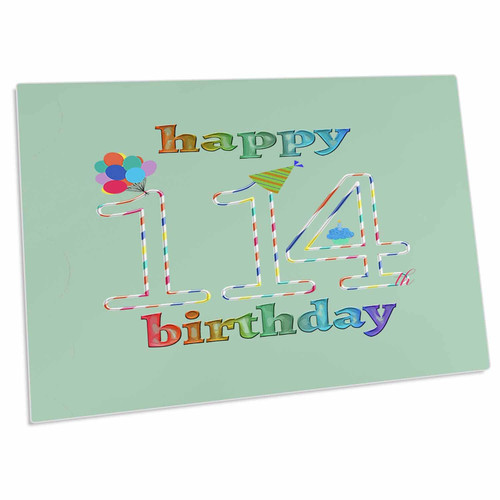 3dRose Happy 114th Birthday, Cupcake with Candle, Balloons,... - Desk Pad Place Mats (dpd-353529-1)