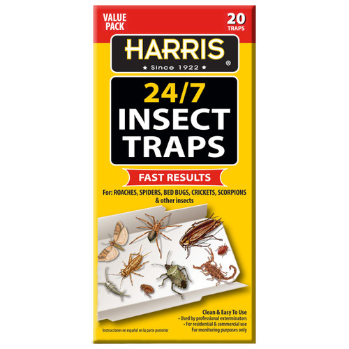 Harris 24/7 Insect Trap for Roaches, Spiders, Bed Bugs, Crickets, Scorpions and More, 20 Count Value Pack