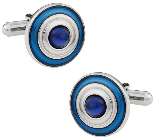 Cuff-Daddy Concentric Enamel Blue Round Cufflinks with Presentation Box
