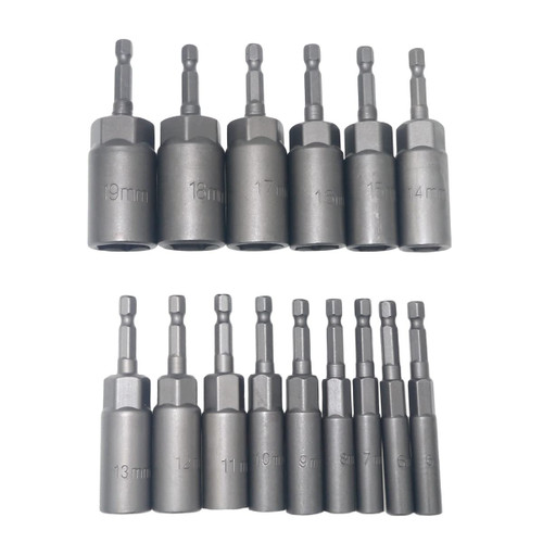 15Pcs Hex Shank Deepened Socket Wrench Nut Driver Power Screw Drill Bits Tools Set 5.5mm~19mm