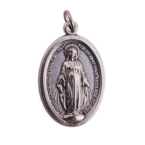 100 Piece Pack, Patron Saints Medals, Miraculous Medal, Italian Oxidized Silver.+ oval ring