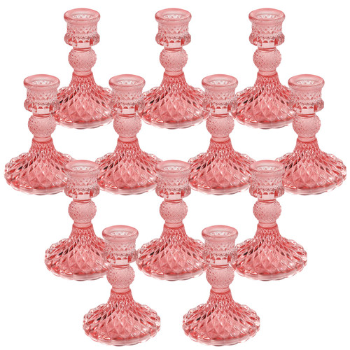 Glass Candlestick Holders 12Pcs, 4" Taper Candle Holders, Pink Glass Taper Candle Holders for Wedding, Festival & Anniversary Party Glass Candlestick Holders 12Pcs, 4" Taper Candle Holders, Pink Glass Taper Candle Holders for Wedding, Festival & Anniversary Party