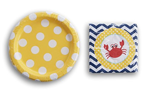 Unq Birthday Party Supply Kit Yellow Crab Pattern - Cake Plates and Beverage Napkins