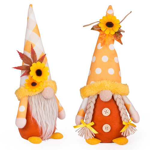ALLFELIXA 2 PCS Fall Gnomes Thanksgiving Gnome Decorations, Handmade Gnomes Plush with Maple Leaves Sunflower, Autumn Gnomes Fall Tiered Tray Decor Thanksgiving Gifts Holiday Home Table Decorations