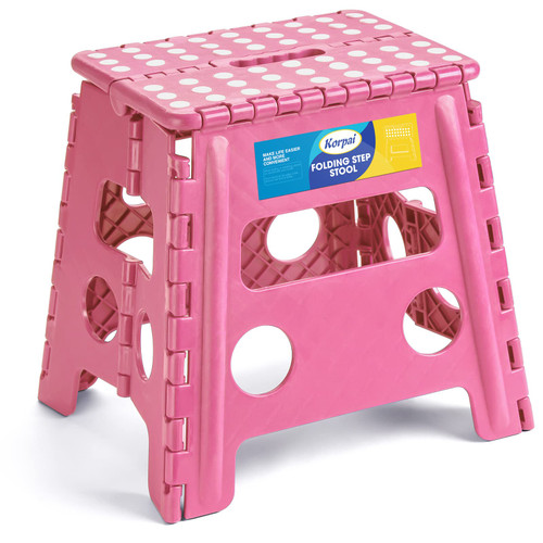 Korpai 13" Folding Step Stool for Adults and Kids Holds Up to 300 lbs,Non-Slip Folding Stools with Portable Handle, Compact Plastic Foldable Step Stool for Bathroom,Bedroom, Kitchen,Pink,1PC