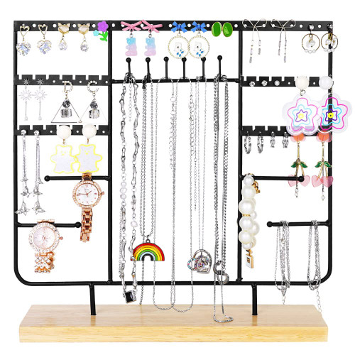 Hiyibo Jewelry Earring Organizer, 5 Layer Earring Holder with Wooden Tray, Necklace Organizer for Necklaces Rings Stud Earring Bracelets and Watches, Earring Display Stand Hiyibo Jewelry Earring Organizer, 5 Layer Earring Holder with Wooden Tray, Necklace Organizer for Necklaces Rings Stud Earring Bracelets and Watches, Earring Display Stand