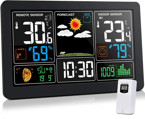 Weather Station Wireless Indoor Outdoor Weather Stations with Atomic Clock, Color Display Home Weather Forecast Station Thermometer with Alarm Weather Station Wireless Indoor Outdoor Weather Stations with Atomic Clock, Color Display Home Weather Forecast Station Thermometer with Alarm