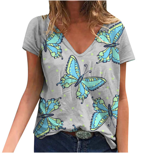 Wirziis Women Summer T-shirt Tops Butterfly Print Casual Sexy V Neck Shirts Fashion Short Sleeve Loose Fit Tunic Tee Wirziis Women Summer T-shirt Tops Butterfly Print Casual Sexy V Neck Shirts Fashion Short Sleeve Loose Fit Tunic Tee