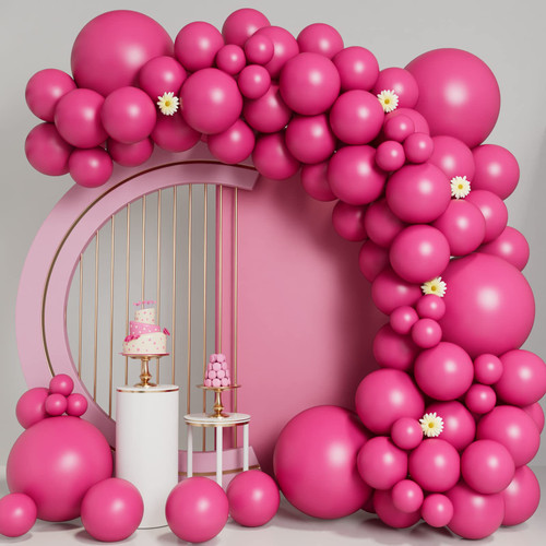 Hot Pink Balloons 100pcs Hot Pink Balloon Garland Arch Kit 5/10/12/18 Inch Different Sizes Pink Matte Latex Balloon for Baby Shower Birthday Wedding Anniversary Princess Theme Party Decorations