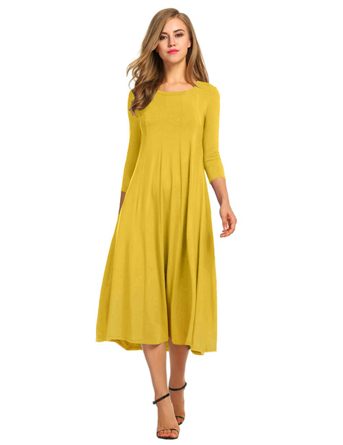 HOTOUCH Women Winter Tunic Long Dress O Neck Casual Loose Flowy Swing Shift Dresses (Mustard Yellow XXL) HOTOUCH Women Winter Tunic Long Dress O Neck Casual Loose Flowy Swing Shift Dresses (Mustard Yellow XXL)