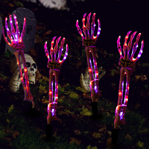 Hourleey Halloween Decoration, Lighted Skeleton Arm Stake, Scary Realistic Hands Bone Waterproof Battery Operated, Indoor Outdoor Halloween Ornament, 4 PCS