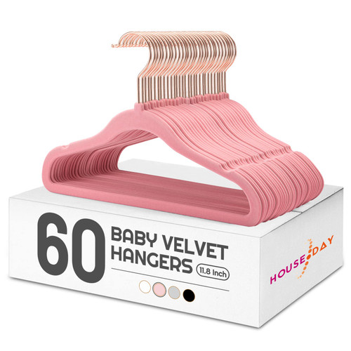 HOUSE DAY Velvet Baby Hangers for Closet, Kids Hangers Velvet 60 Pack, Non Slip Toddler Hangers 11.8 Inch, Cute Baby Clothes Hangers, Childrens Hangers Newborn Hangers for Baby Clothes- Blush Pink HOUSE DAY Velvet Baby Hangers for Closet, Kids Hangers Velvet 60 Pack, Non Slip Toddler Hangers 11.8 Inch, Cute Baby Clothes Hangers, Childrens Hangers Newborn Hangers for Baby Clothes- Blush Pink