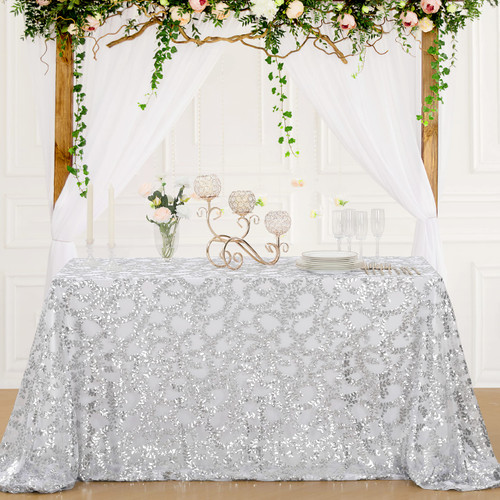 B-COOL Glitter Tablecloth Silver Sequin Tablecloths 60x102 Inch Rectangular Sparkly Drape Table Cloths Table Cover Overlay for Christmas Wedding Birthday Parties Baby Shower